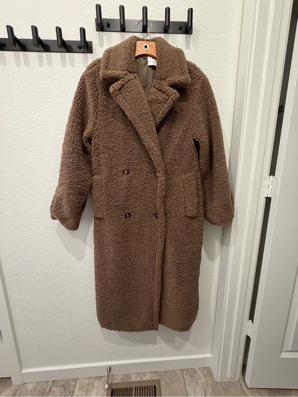 Princess Polly Brown Teddy Double-Breasted Long Coat